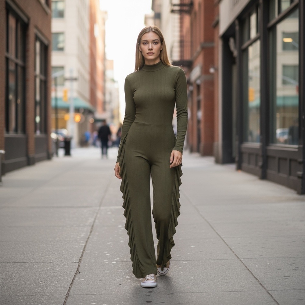Green Side Ruffled Jumpsuit
New - Picture 2 of 7